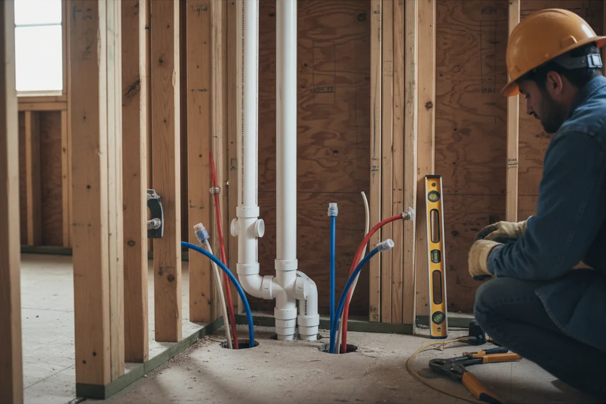 Drain and supply rough-in during Drain Cleaning in North Granby