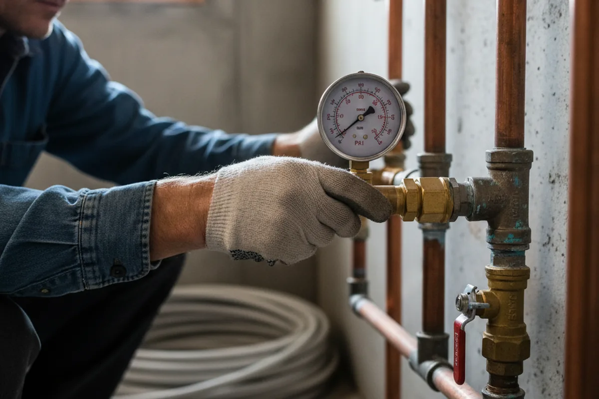 Pressure testing a repaired line during Water Line Repair in North Granby